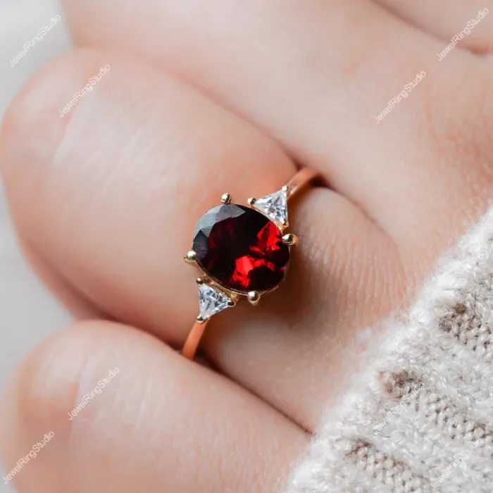 Red Garnet Rings, Garnet Gold Engagement Ring for Women Jewelry (Copy) - Image 3