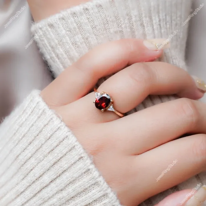 Red Garnet Rings, Garnet Gold Engagement Ring for Women Jewelry (Copy) - Image 2